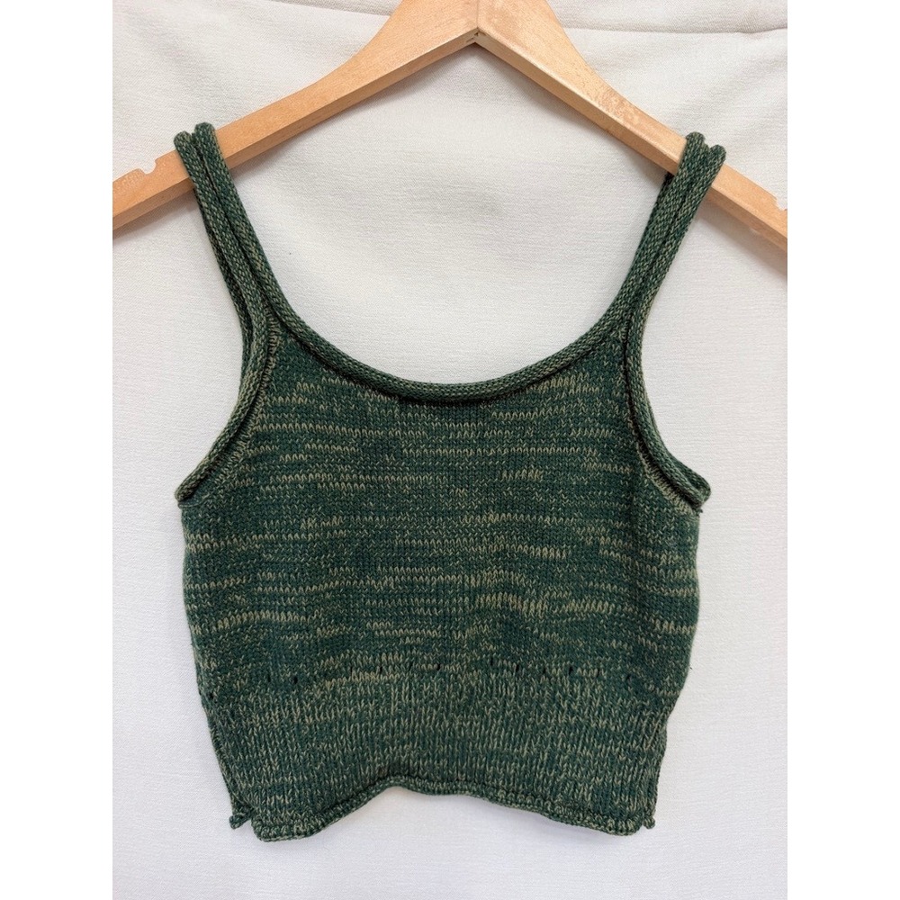 Cider Green Space-Dye Knit Tank Top Size S Scoop Neck Indie Sleaze Grunge Crop